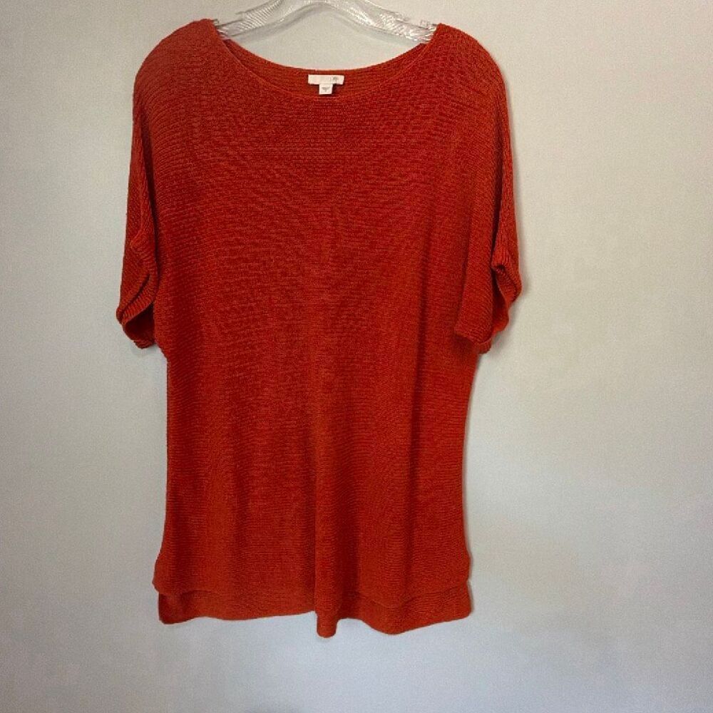 J. Jill Orange Tunic Linen Blend Short Sleeve Knit Top Size Small Oversized #900